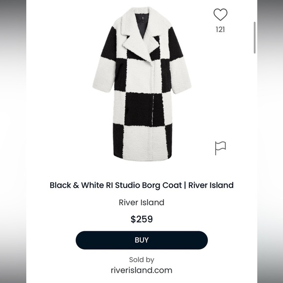 River Island Black and White Checkered Studio Borg Long Sherpa Coat Large - Picture 9 of 9